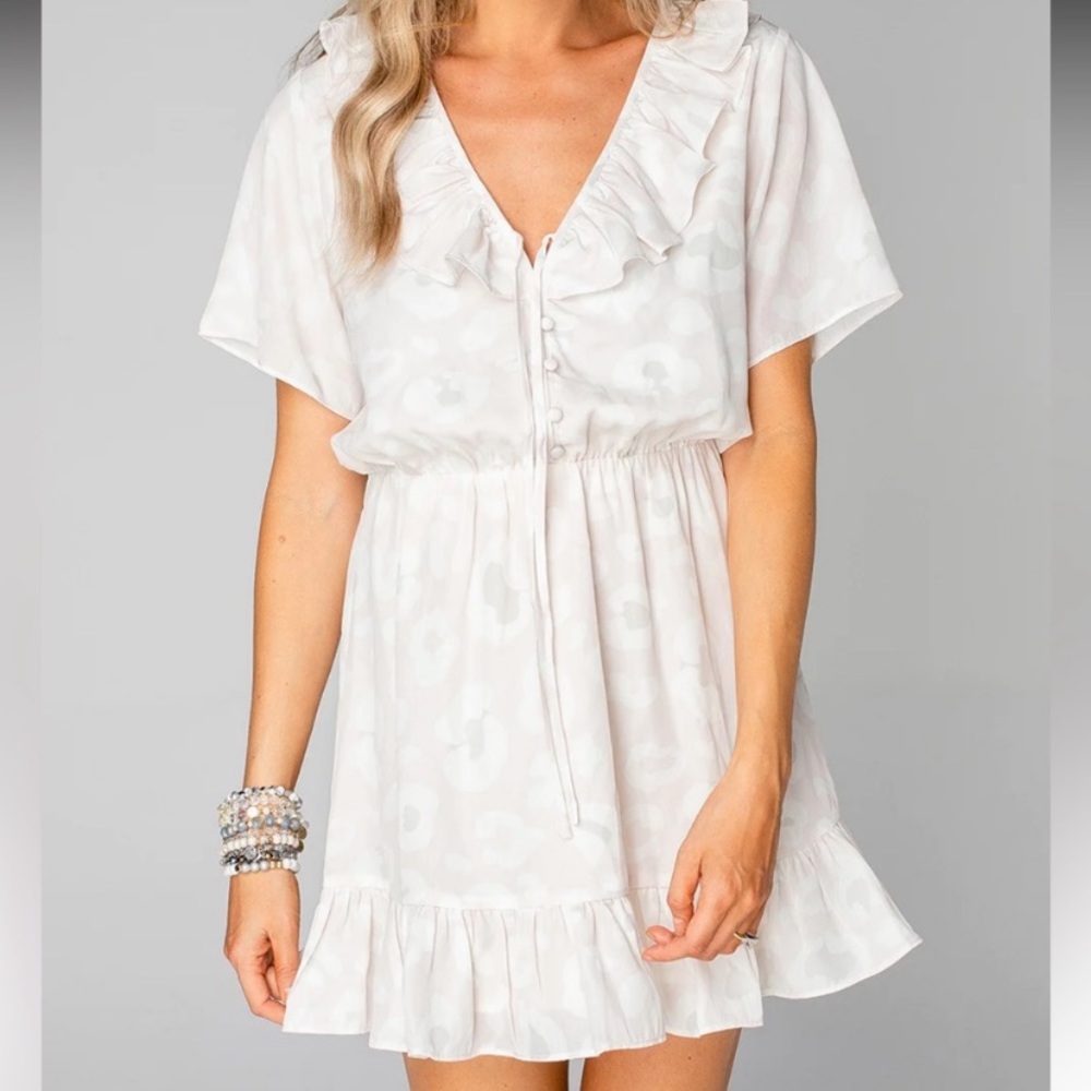 Buddy Love Small Trixy Trixie Leopard Print Ruffled Mini Dress Short Sleeve